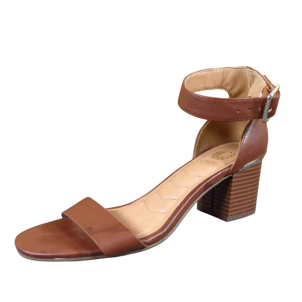 Chaps Camilla Women Ankle Strap Block Heel Sandal Size 7 Dress Brown Synthetic